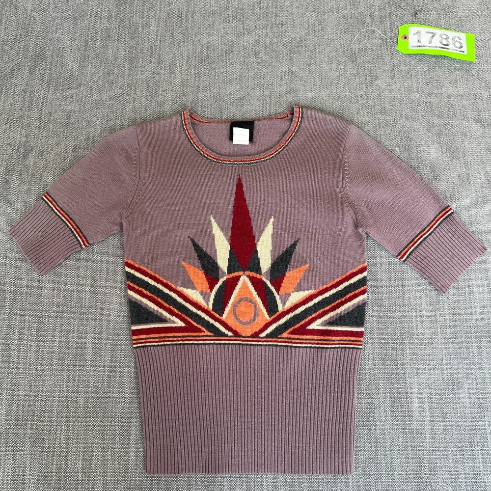 Janes Coviello Anna Sui Sweater Womens S Dusty Mauve Sunburst Print Merino Wool
